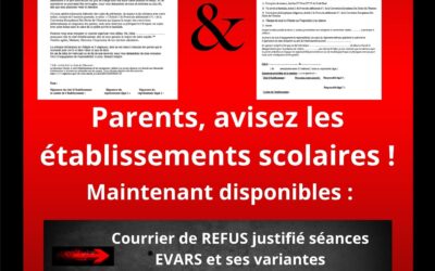 Courrier de refus à la participation aux séances d’Éducation à la Vie Affective Relationnelle et à la Sexualité et ses variantes + Avis d’engagement de responsabilité 2025-2026 Parents En Colère