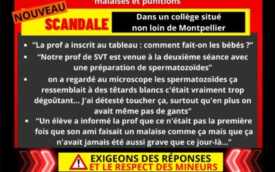 Séances d&rsquo;EVARS en SVT pour des 6èmes : observation de spermatozoïdes et autres, les élèves dégoûtés et choqués, malaises et punitions dans le 34
